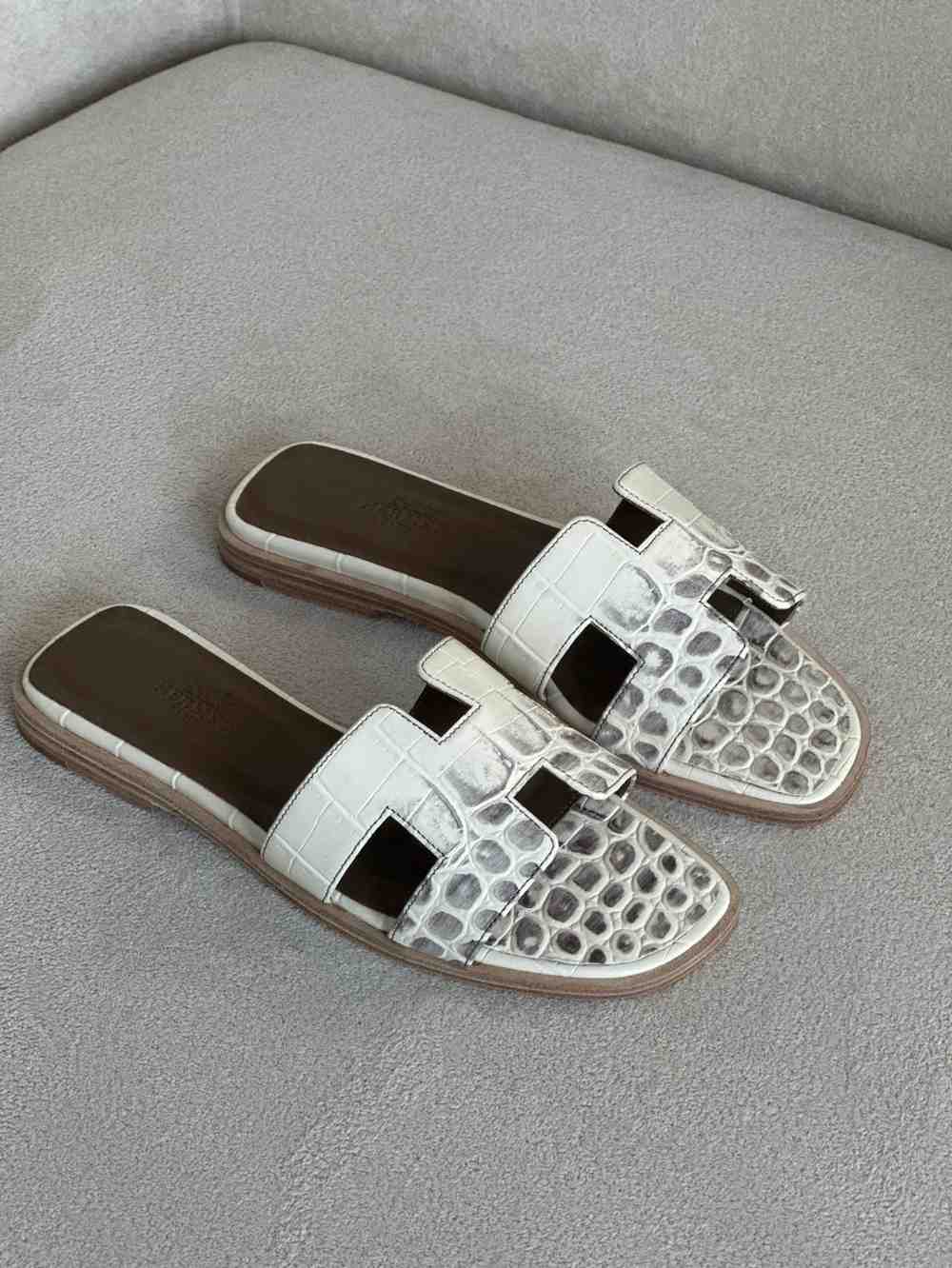 Hermes Sandals Himalaya Niloticus Crocodile White