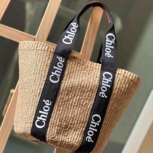 Chloe Bag Basket Woody Raffia Beige & Black