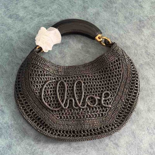 Chloe Bag Hobo Summer Banana Logo Raffia Coffee Brown