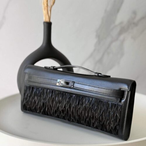 Hermes Kelly Cut Clutch So-Black Calf Leather