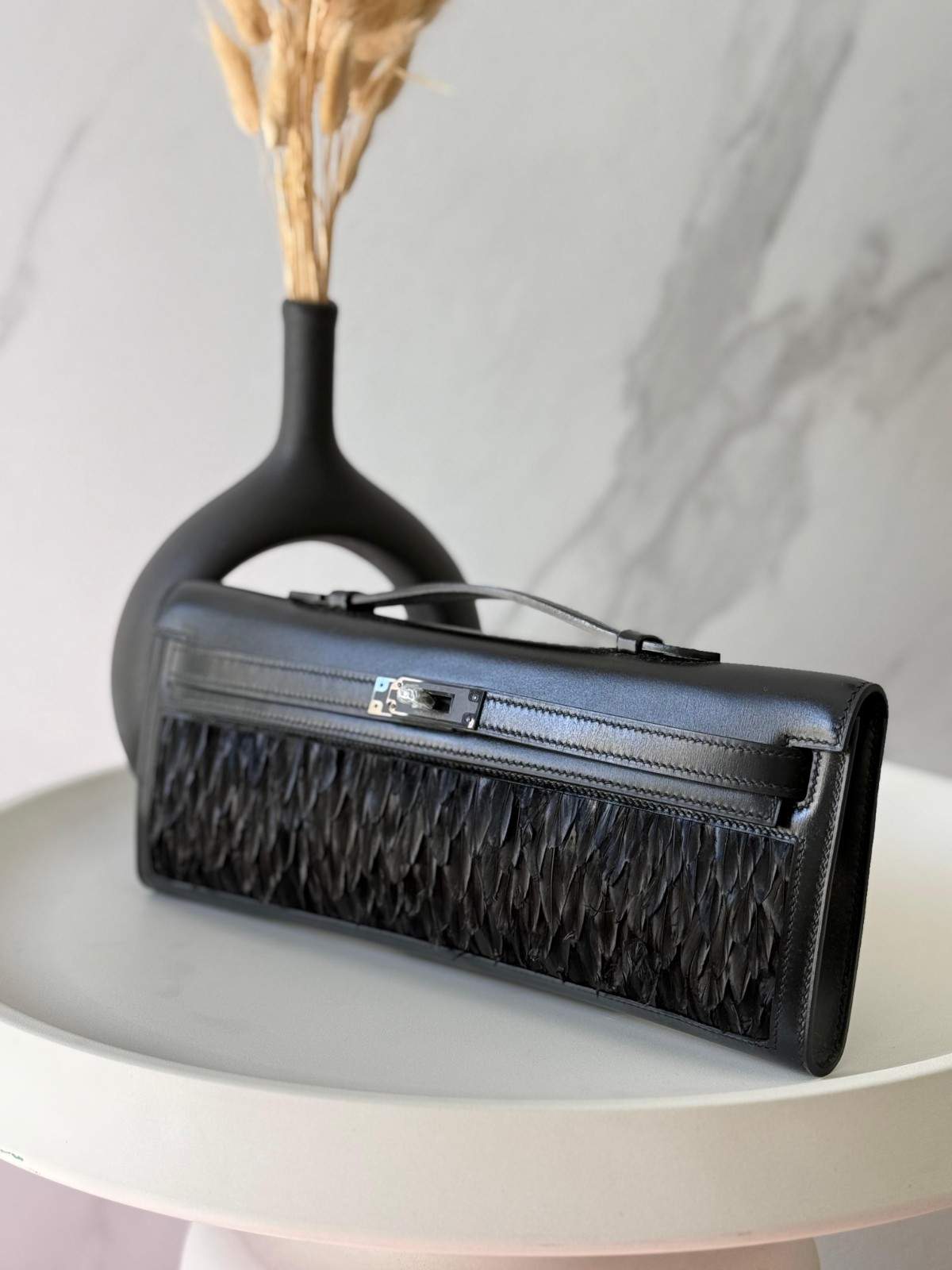 Hermes Kelly Cut Clutch So-Black Calf Leather