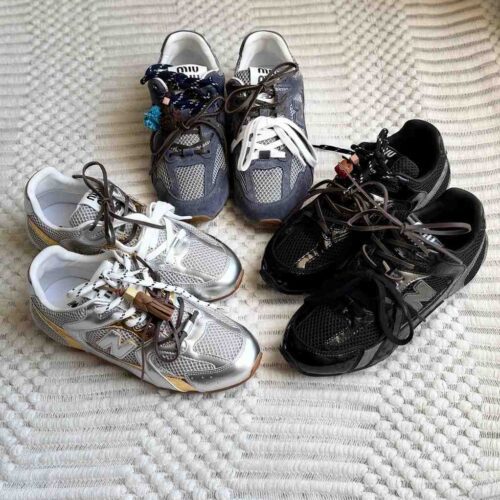 Miu Miu New Balance 530 SL Metallic Leather Sneakers