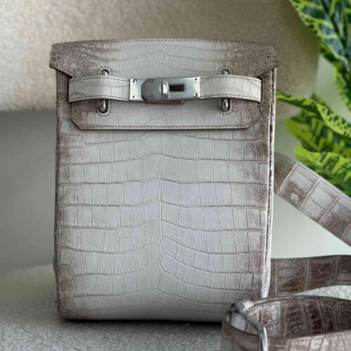 Hermes Backpack Hac a Dos Crocodile Leather White Grey