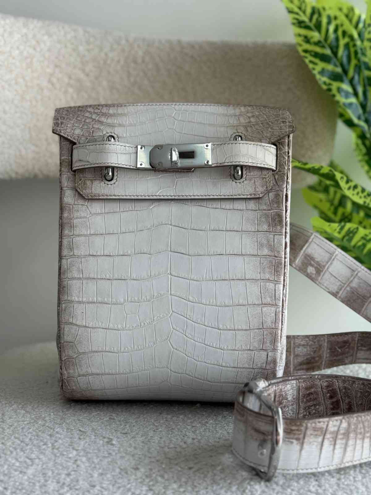 Hermes Backpack Hac a Dos Crocodile Leather White Grey