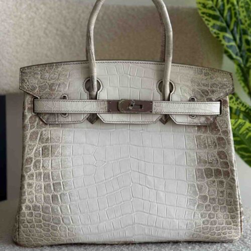 Hermes Birkin 30 Himalaya Crocodile Leather Bag White grey