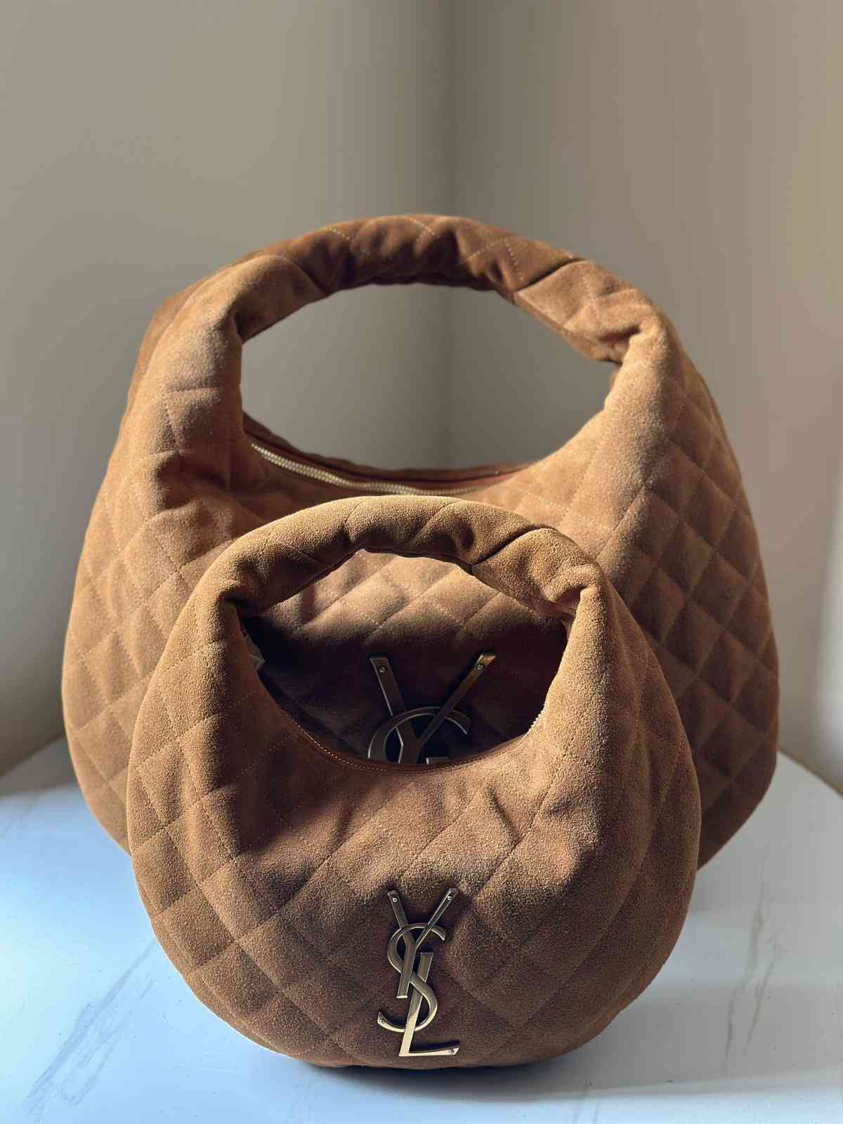 Saint Laurent Suede Bag Icarino Quilted Brown