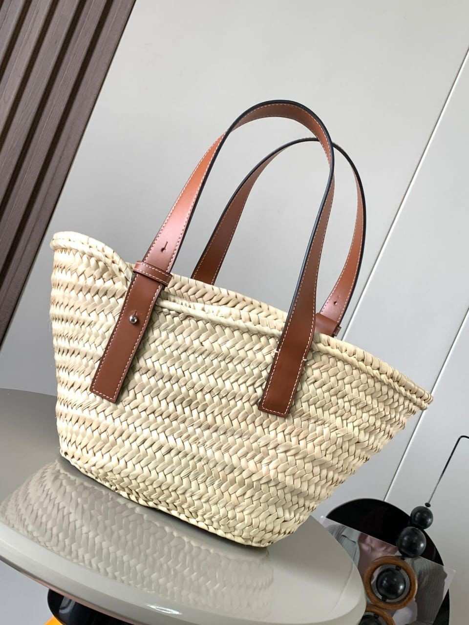 Loewe Basket Bag Palm Leaf And Calfskin Beige