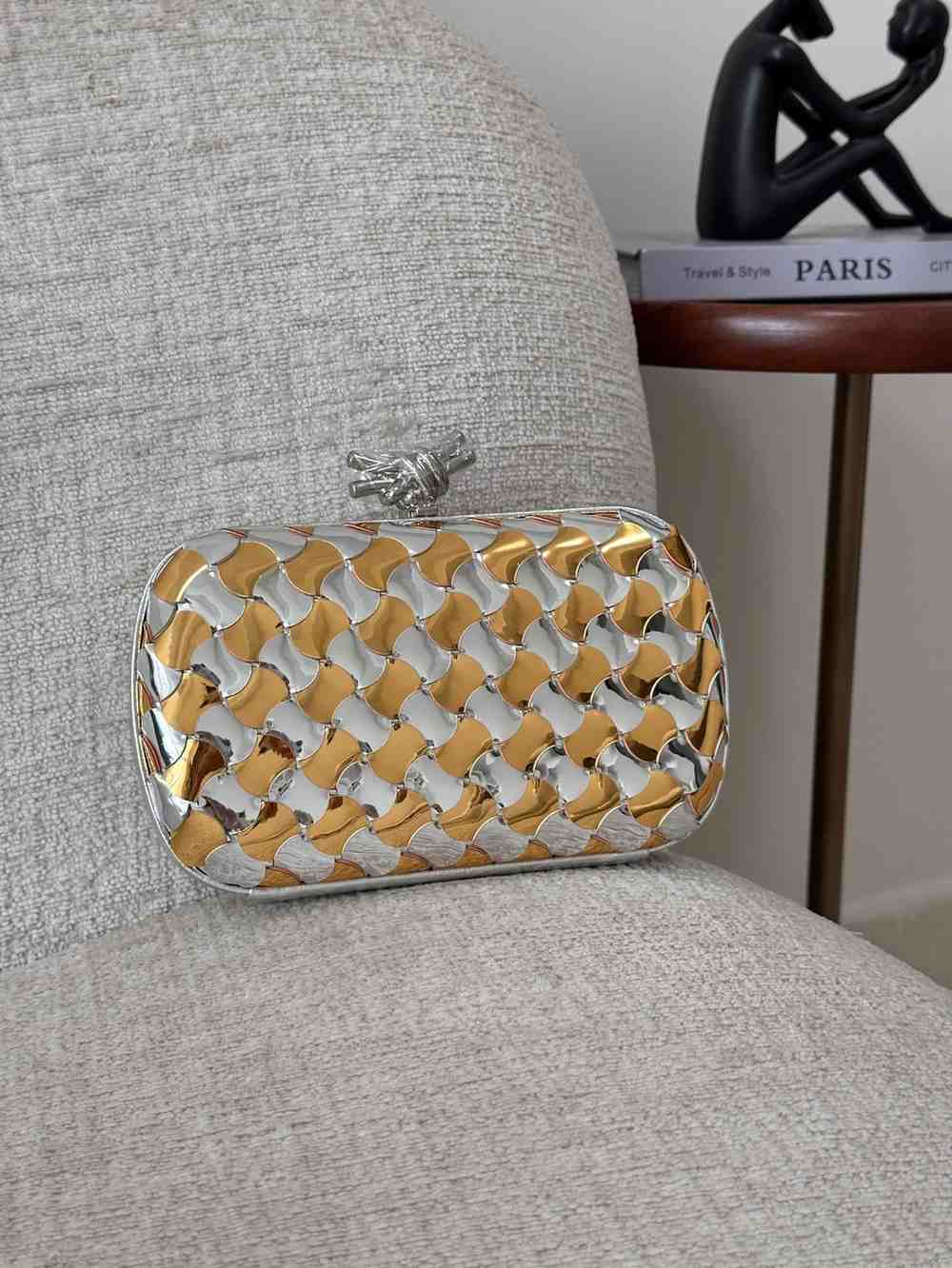 Bottega Veneta Knot Clutch Minaudiere Metallic Leather Golden & Silver