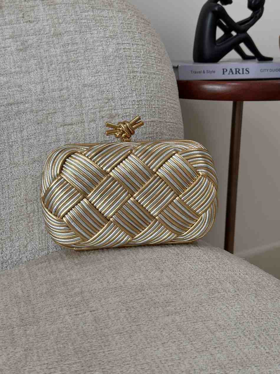 Bottega Veneta Knot Clutch Minaudiere Metallic Leather Golden