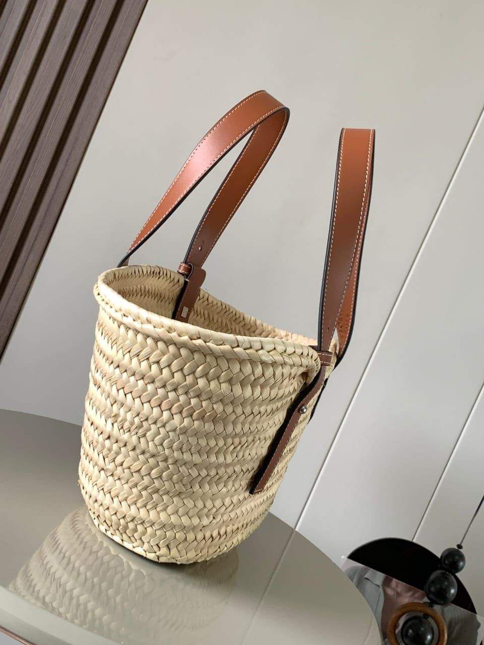 Loewe Basket Bag Palm Leaf And Calfskin Beige
