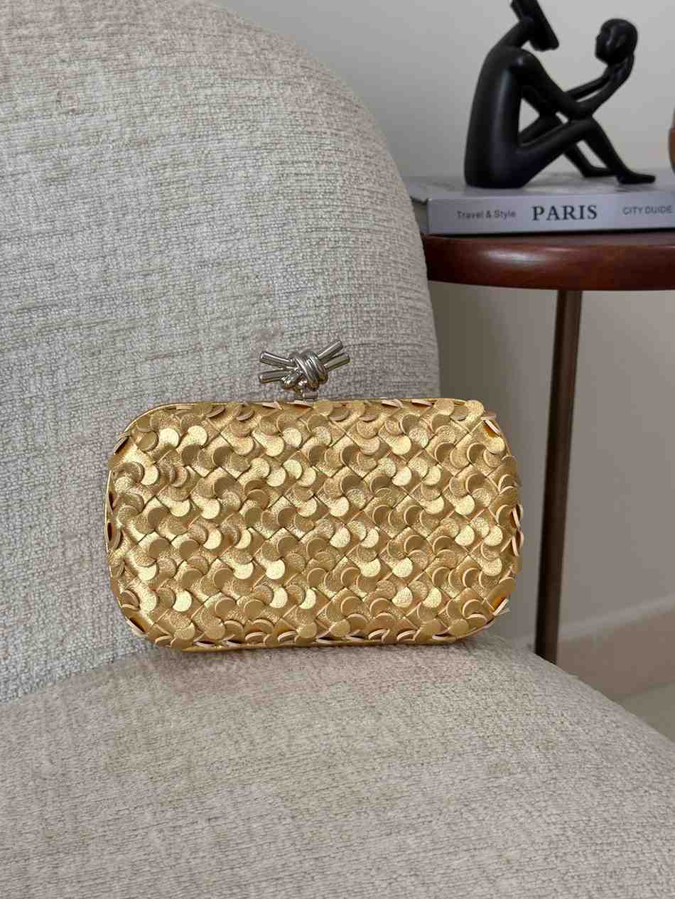 Bottega Veneta Knot Clutch Minaudiere Metallic Leather Golden