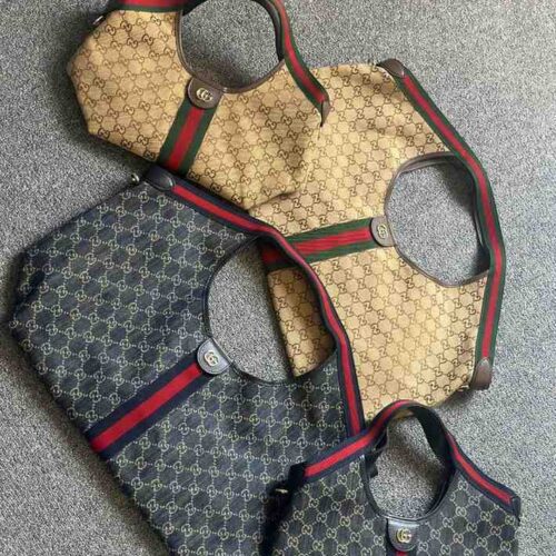 Gucci Tote Bag Giglio GG Monogram Canvas Brown & Blue