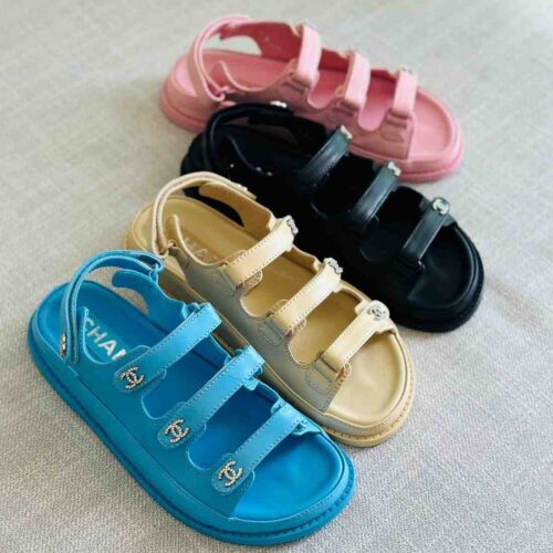 Chanel Dad Sandals Crystal CC Velcro