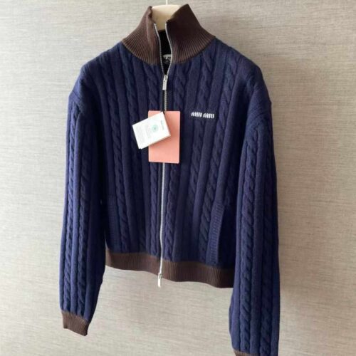 Miu Miu Cardigan Zipper Wool And Cotton Blue
