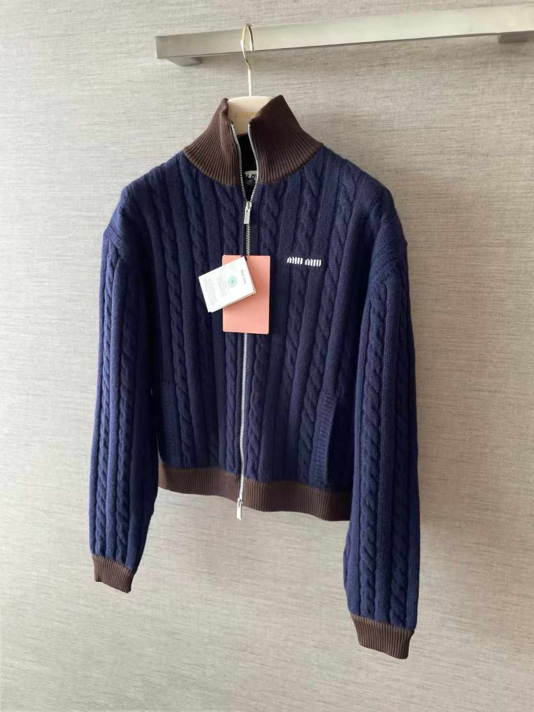 Miu Miu Cardigan Zipper Wool And Cotton Blue