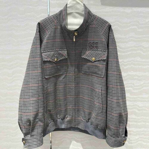 Miu Miu Jacket Bomber Check Oversized Zip Up Grey