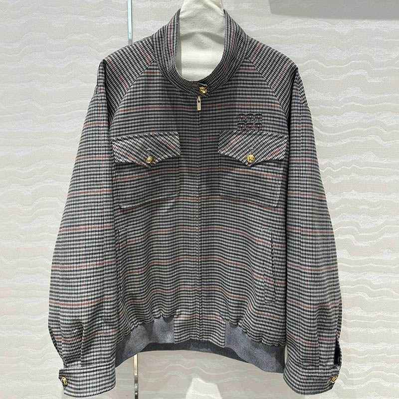 Miu Miu Jacket Bomber Check Oversized Zip Up Grey