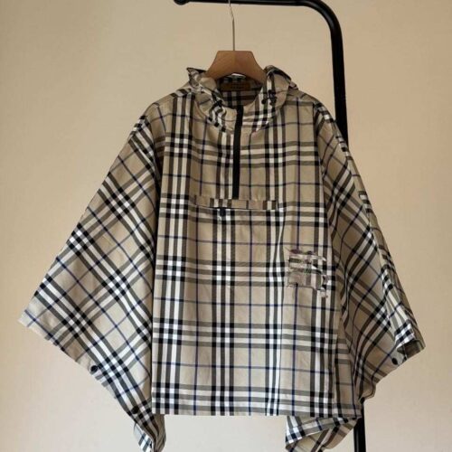 BURBERRY Poncho Check Nylon Hooded Brown
