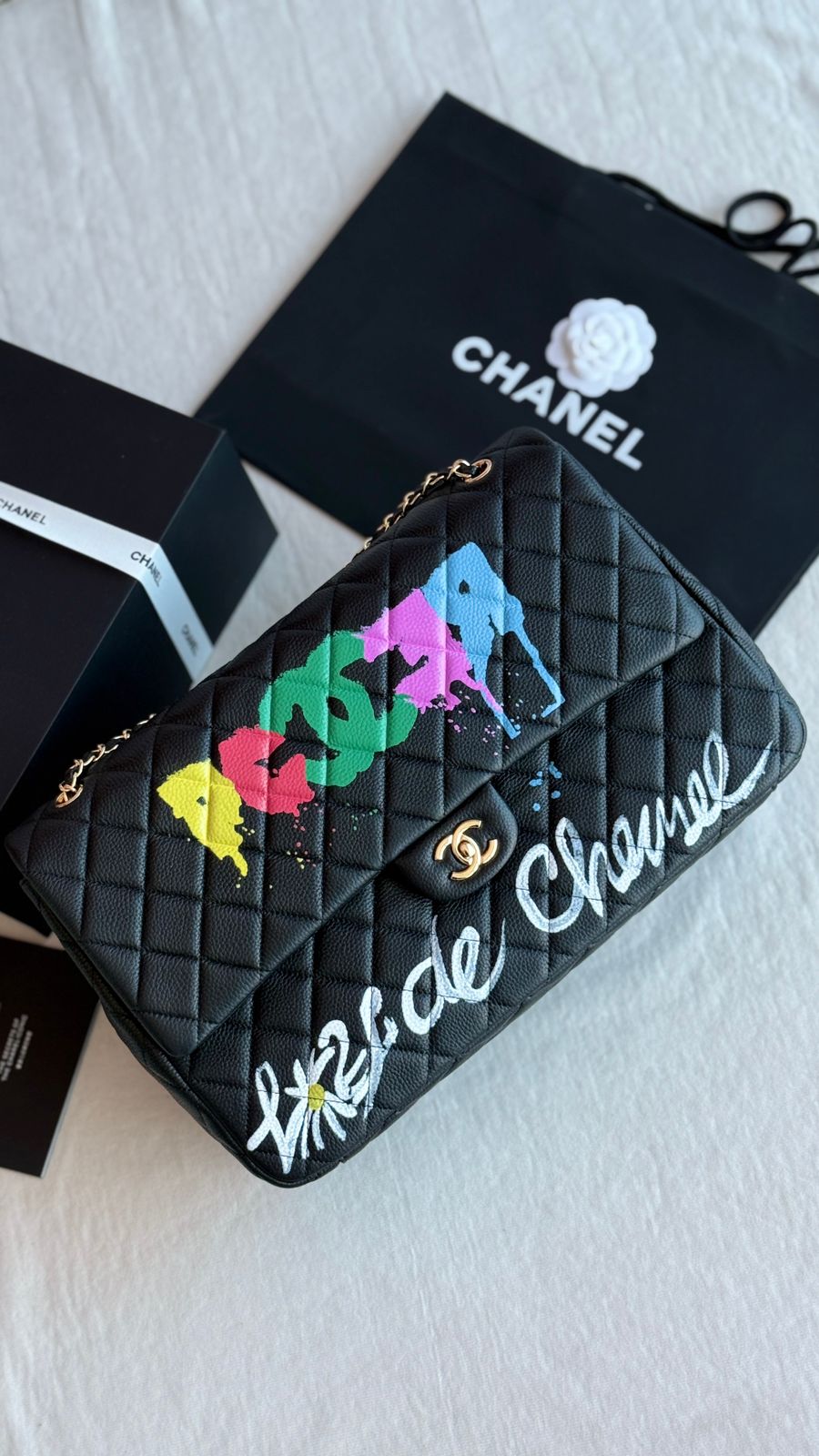Chanel Classic Hand Painted Graffiti Flap Bag In Dubai