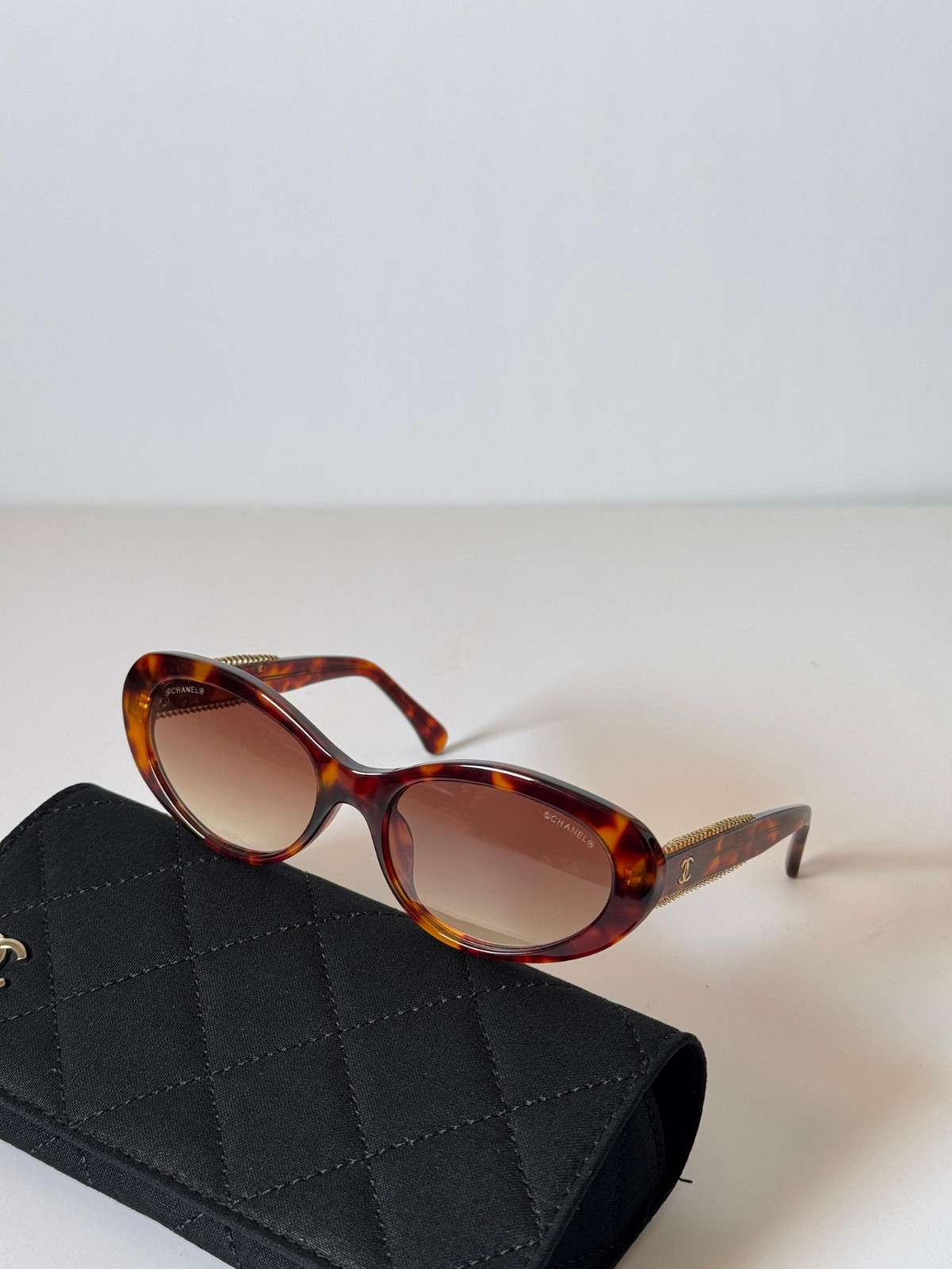 Chanel Sunglasses Oval Chain Acetate Brown