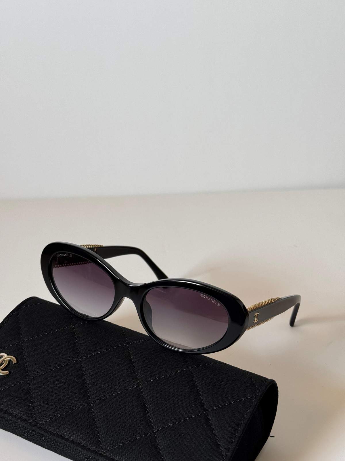 Chanel Sunglasses Oval Chain Acetate Grey