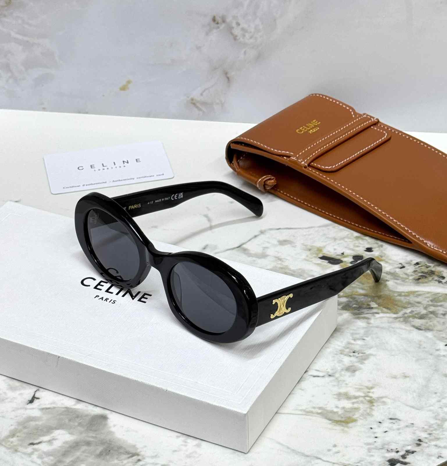 CELINE Oval Sunglasses Triomphe 01 Black
