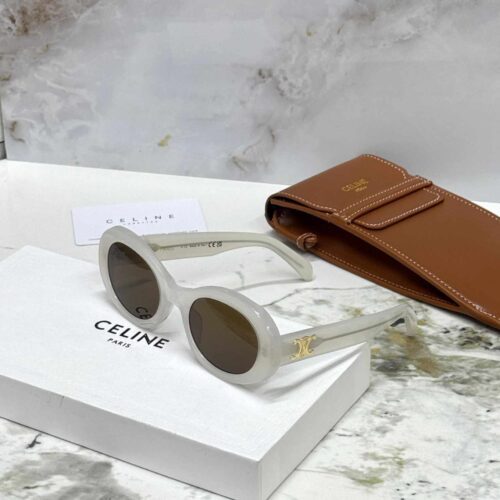 CELINE Oval Sunglasses Triomphe 01 White