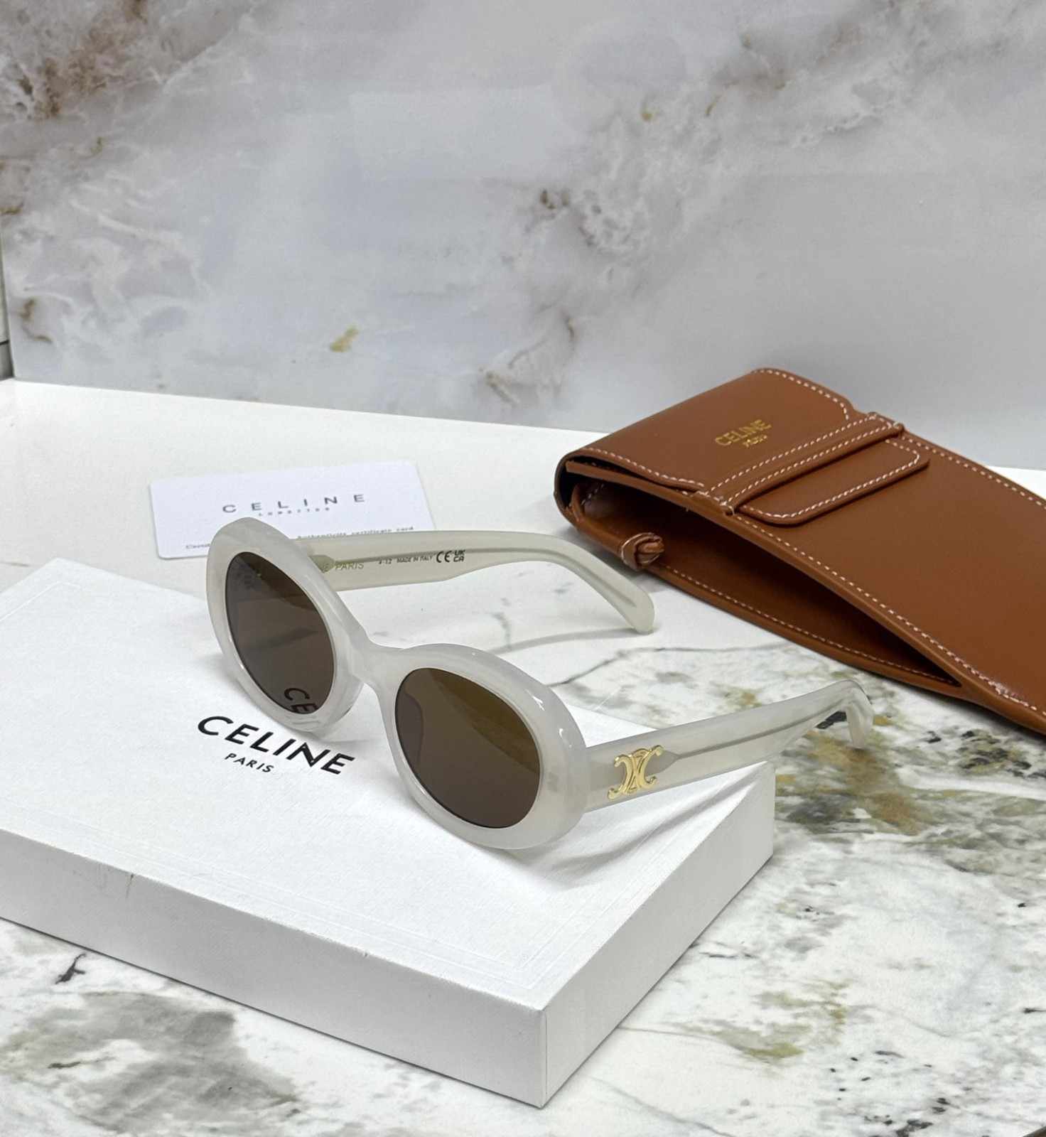 CELINE Oval Sunglasses Triomphe 01 White
