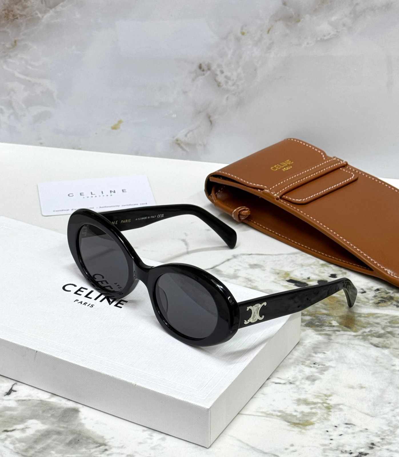 CELINE Oval Sunglasses Triomphe 01 Black