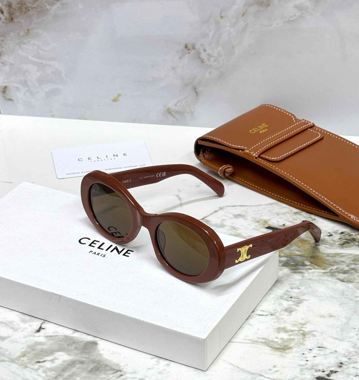 CELINE Oval Sunglasses Triomphe 01 Brown