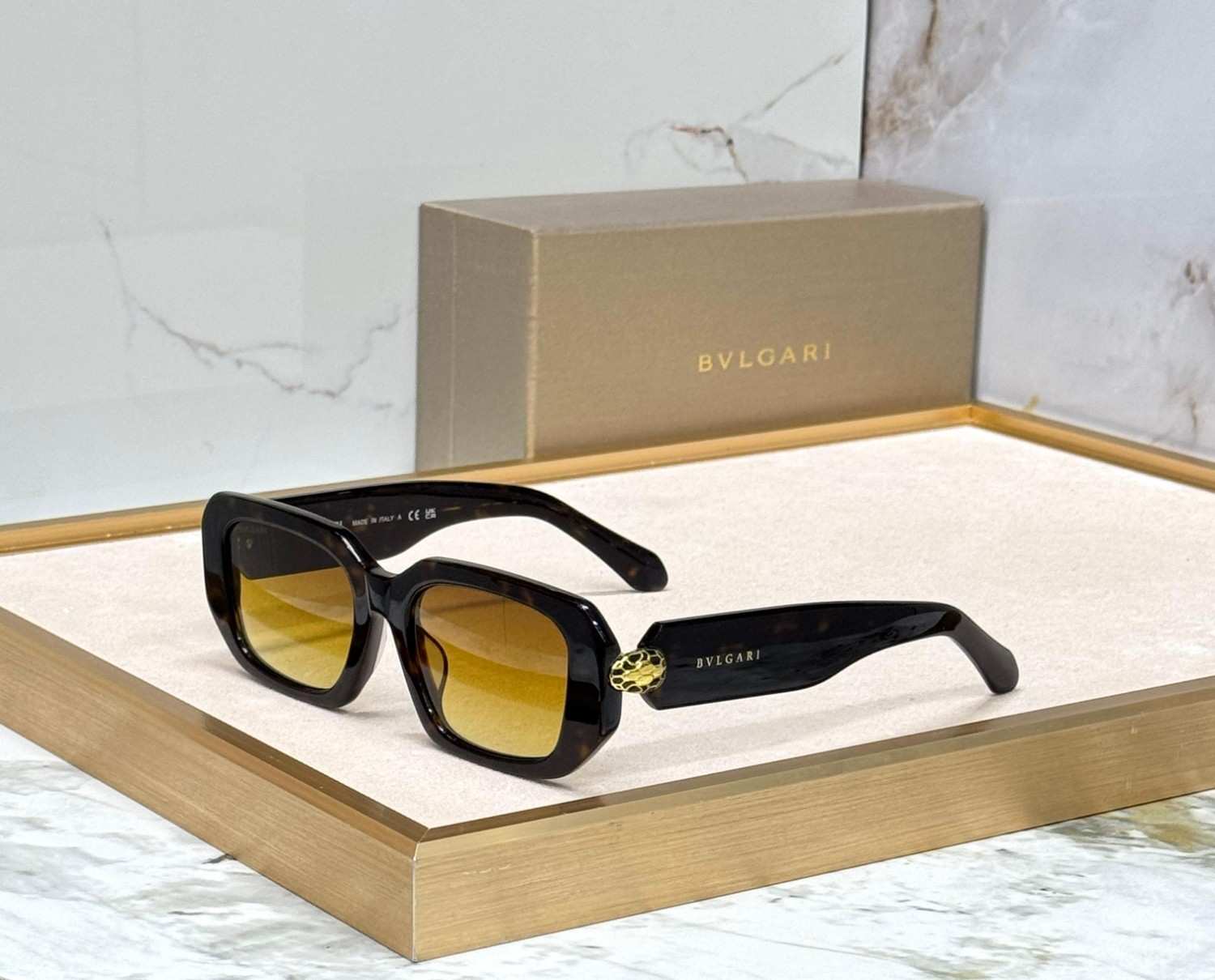BVLGARI Serpenti Sunglasses Rectangular Brown