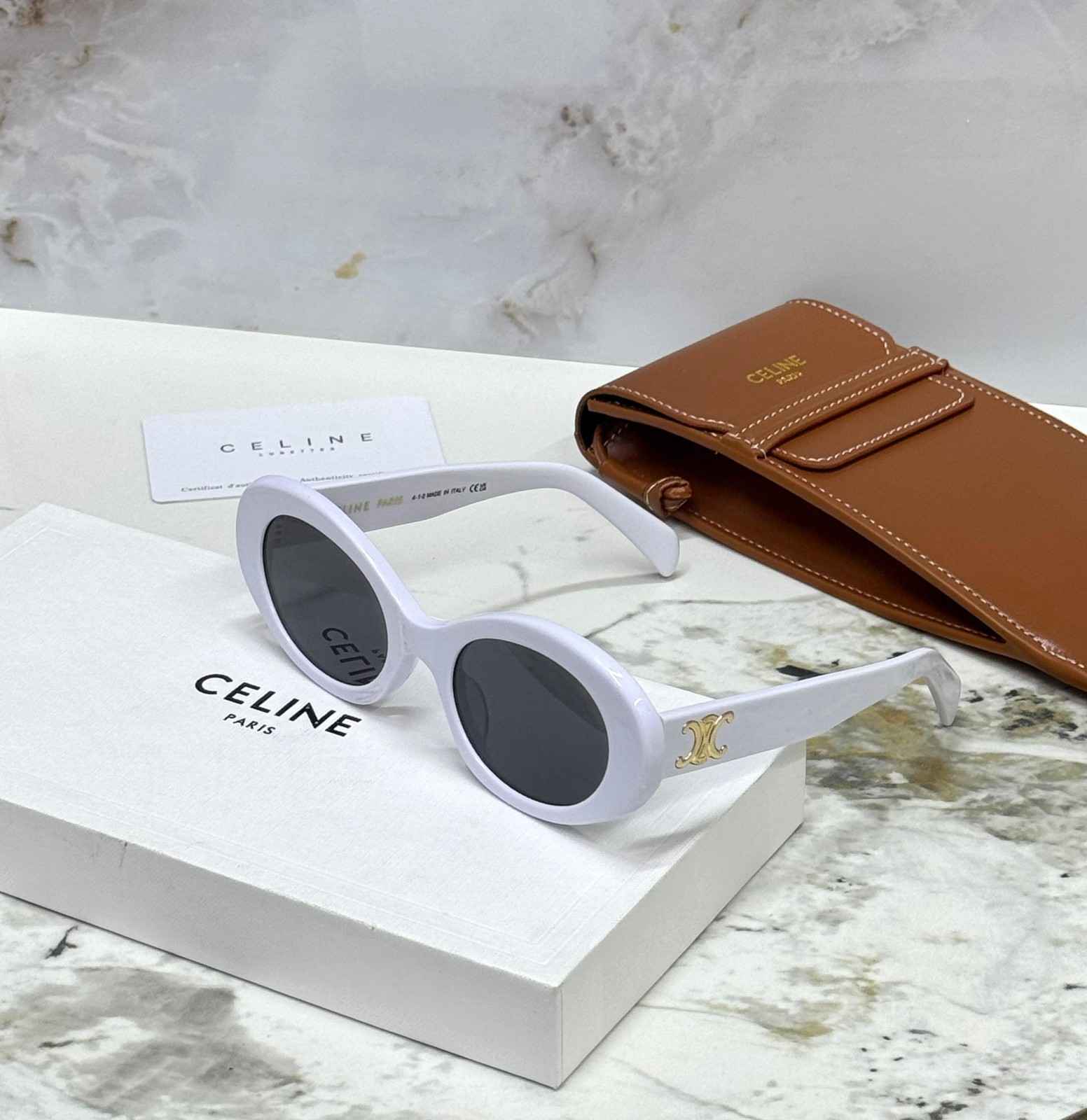 CELINE Oval Sunglasses Triomphe 01 White