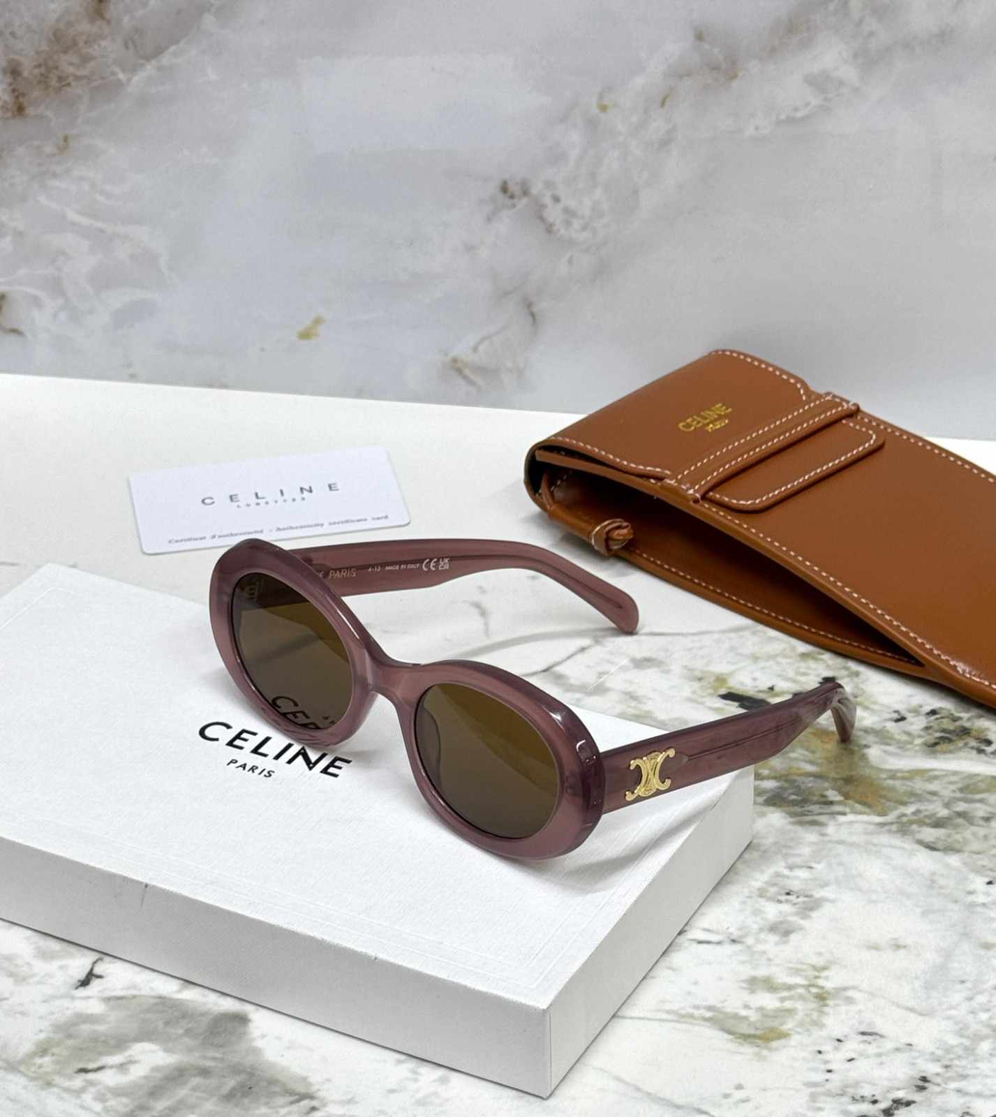 CELINE Oval Sunglasses Triomphe 01 Camel