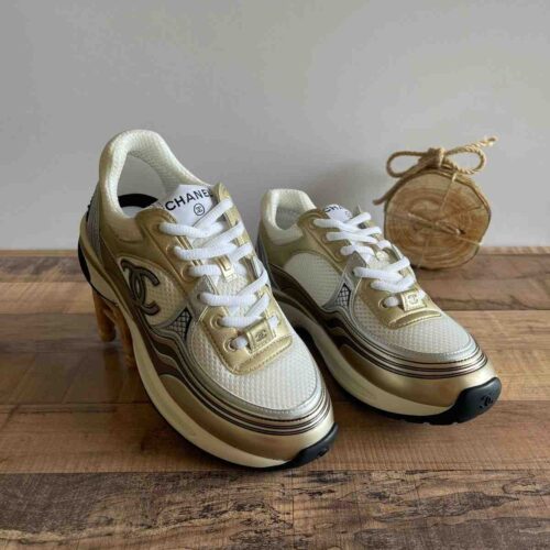 Chanel Sneakers Trainer CC Metallic Leather and Mesh Golden