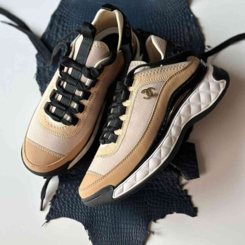Chanel Sneakers CC Suede Calfskin Mixed Fibers Brown
