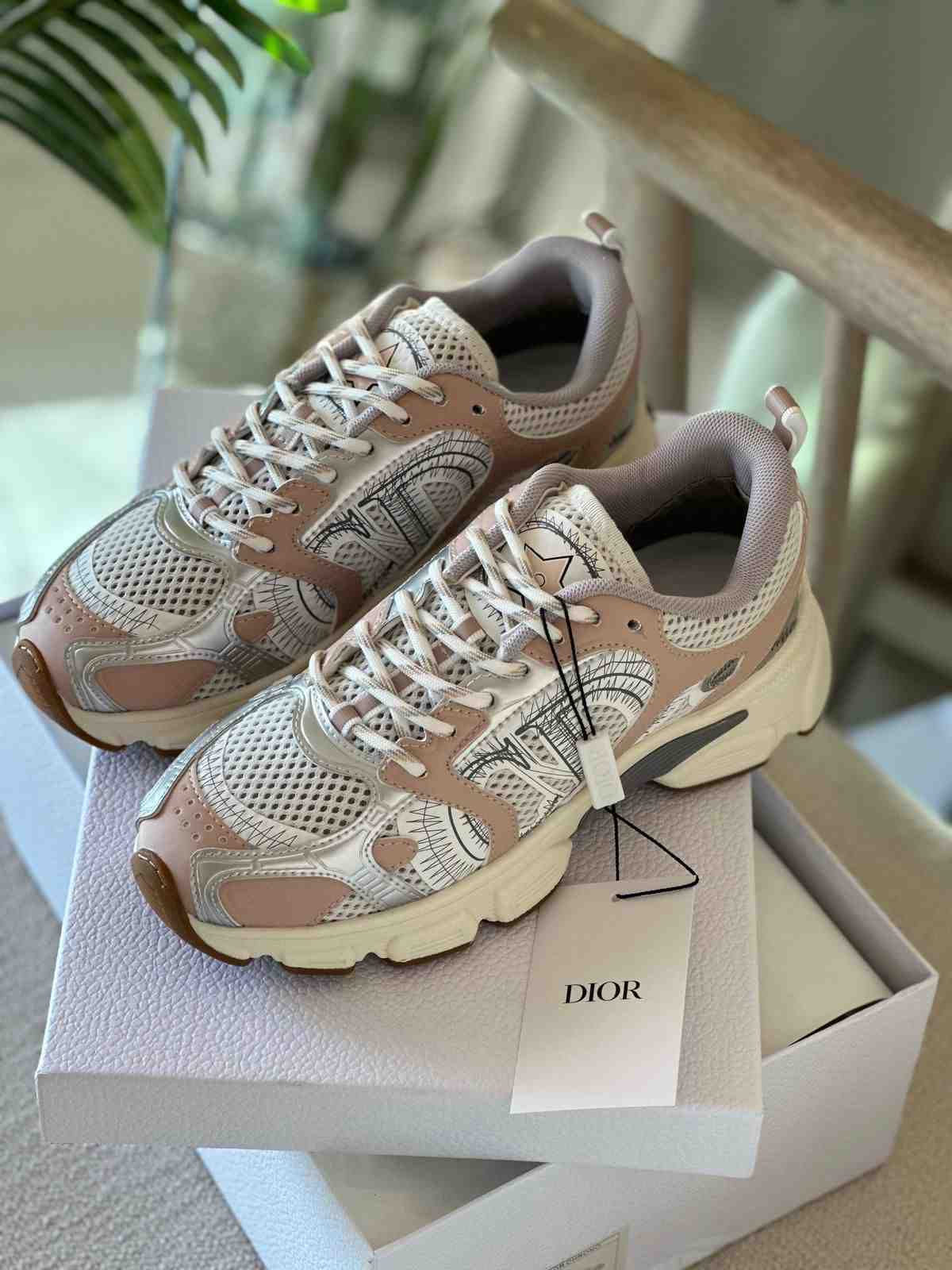 Dior Chrono Sneakers Technical Mesh Leather Brown