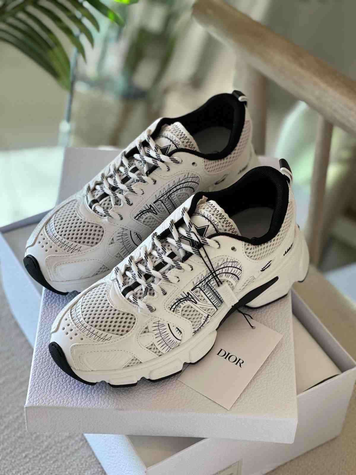 Dior Chrono Sneakers Technical Mesh Leather White