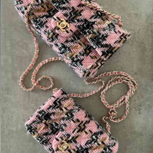 CHANEL Flap Bag Pink Rectangular Wool Tweed