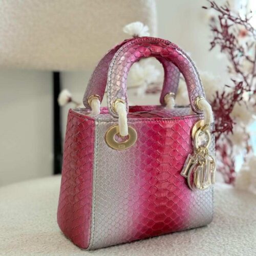 Dior Lady Dior Medium Metallic Python Skin Pink
