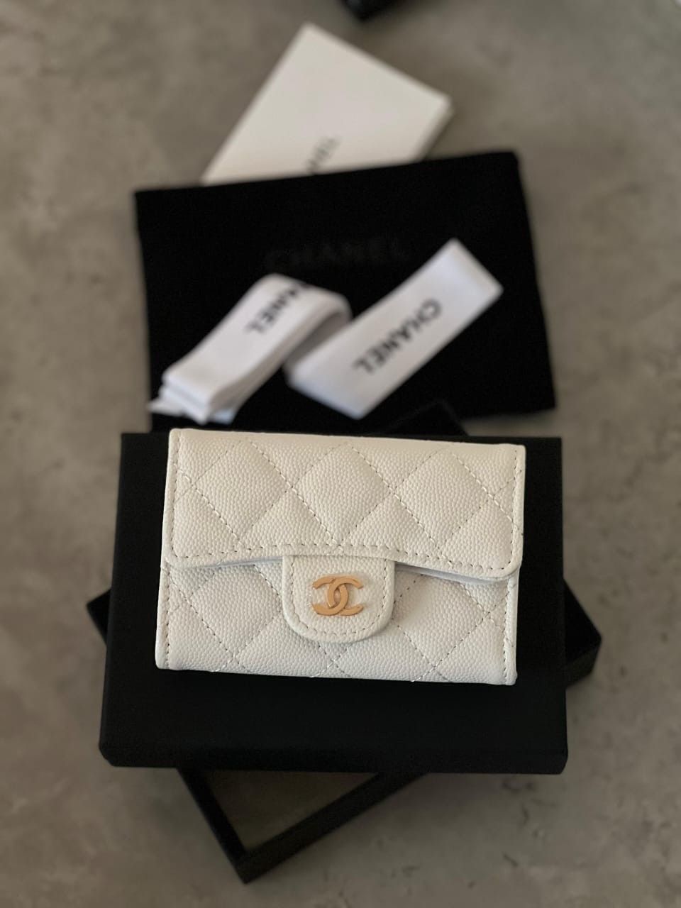 Chanel Flap Card Holder Quilted Caviar White