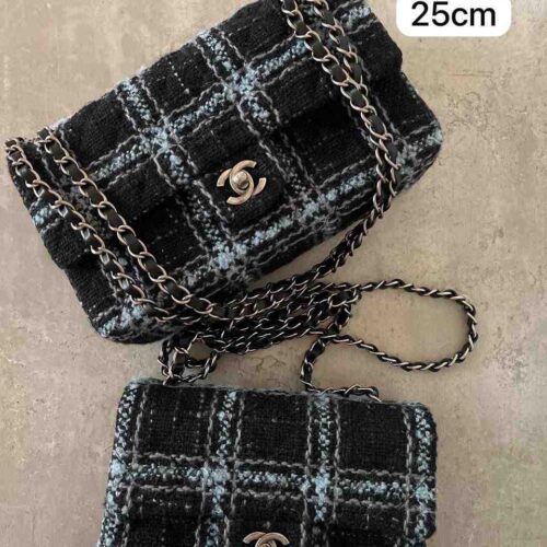 Chanel Flap Bag Wool Tweed Blue & Black