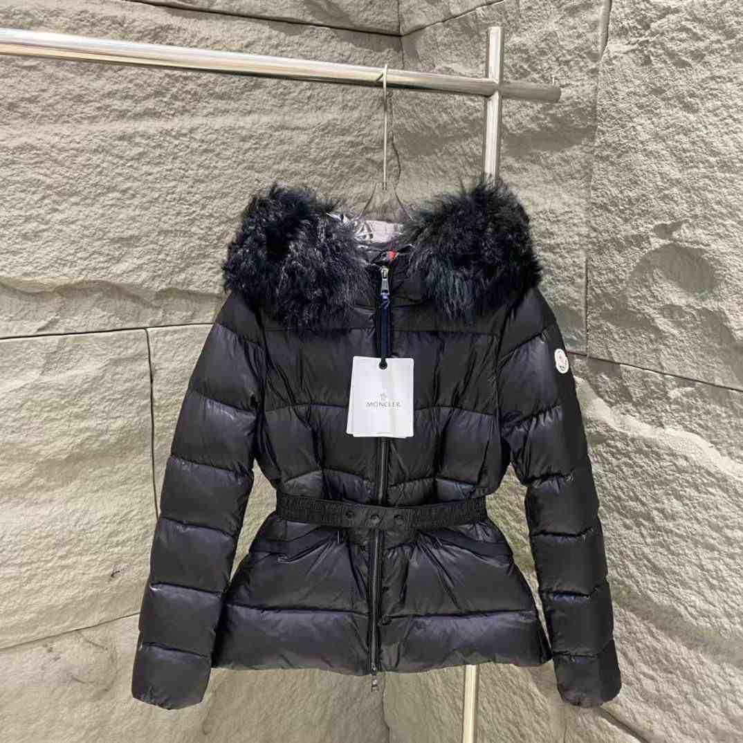 Moncler Jacket Boed Hooded Shearling-Trimmed Black