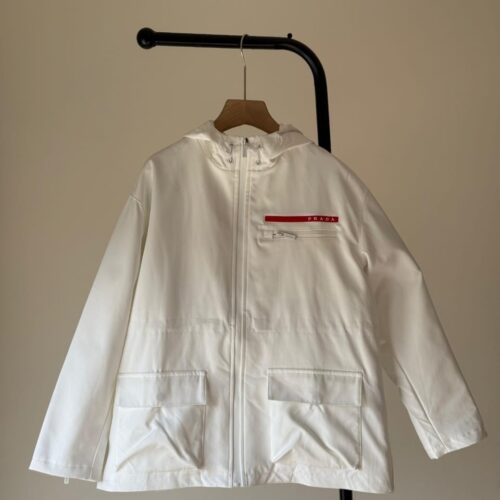 Prada Jacket Hooded Re-nylon Logo Stripe White