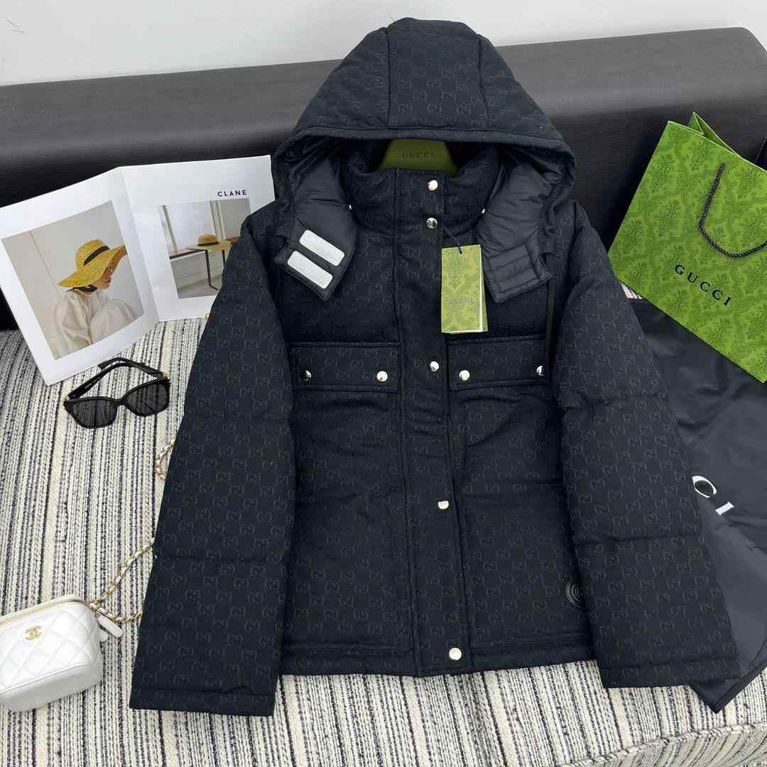 GUCCI Puffer Jacket Hooded GG Monogram Black