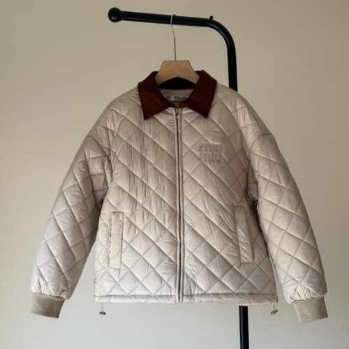 Miu Miu Jacket Blouson Logo-patch Quilted Brown