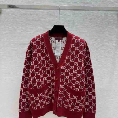 Gucci Cardigan Reversible GG Wool Jacquard Red