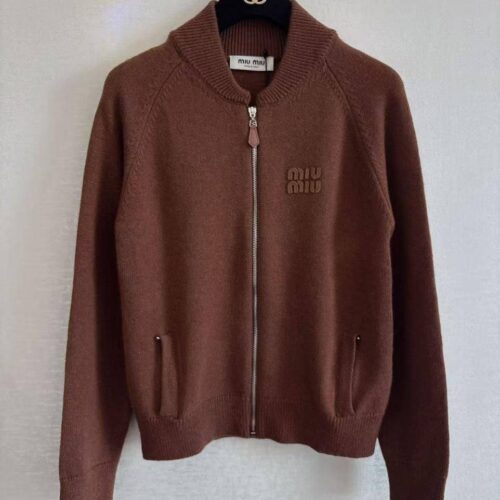 Miu Miu Cardigan Zip-up Cropped Cashmere Brown