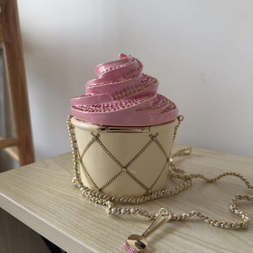 Chanel Clutch Ice Cream Minaudiere White & Pink