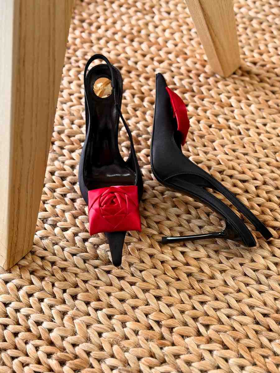 YSL Pumps Amalia Appliqued Satin Black