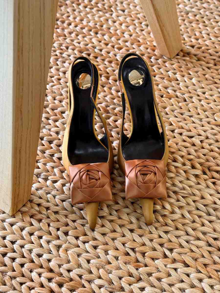 YSL Pumps Amalia Appliqued Satin Golden